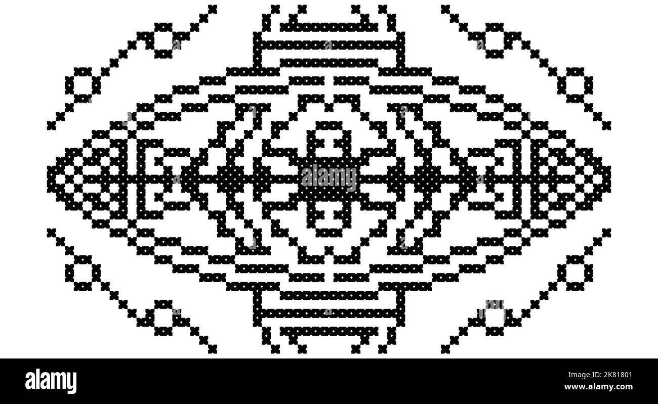 Ricamato bene come vecchio modello etnico ucraino a punto incrociato fatto a mano. Ornamento di asciugamano ucraino, rushnyk chiamato, vettore. Illustrazione Vettoriale