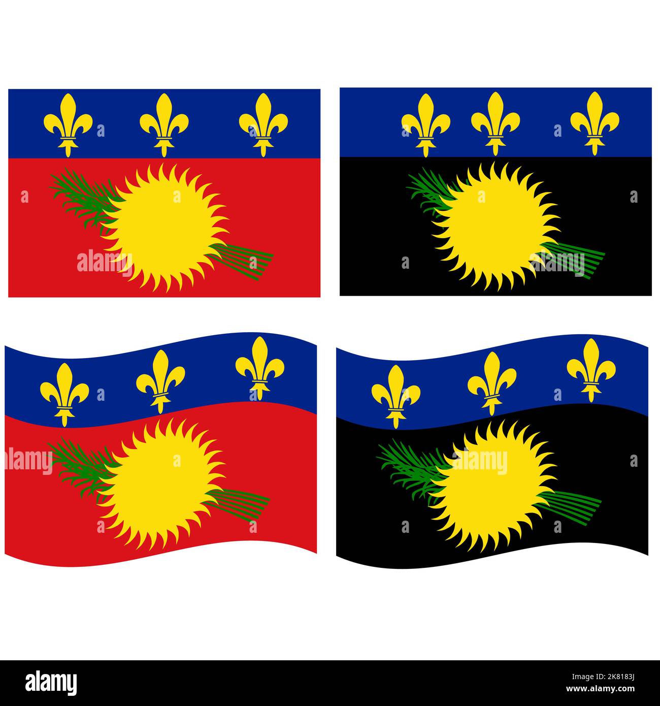 Bandiera di Guadalupa. Bandiera della Guadalupa. Guadeloupe bandiera ondulata. stile piatto Foto stock