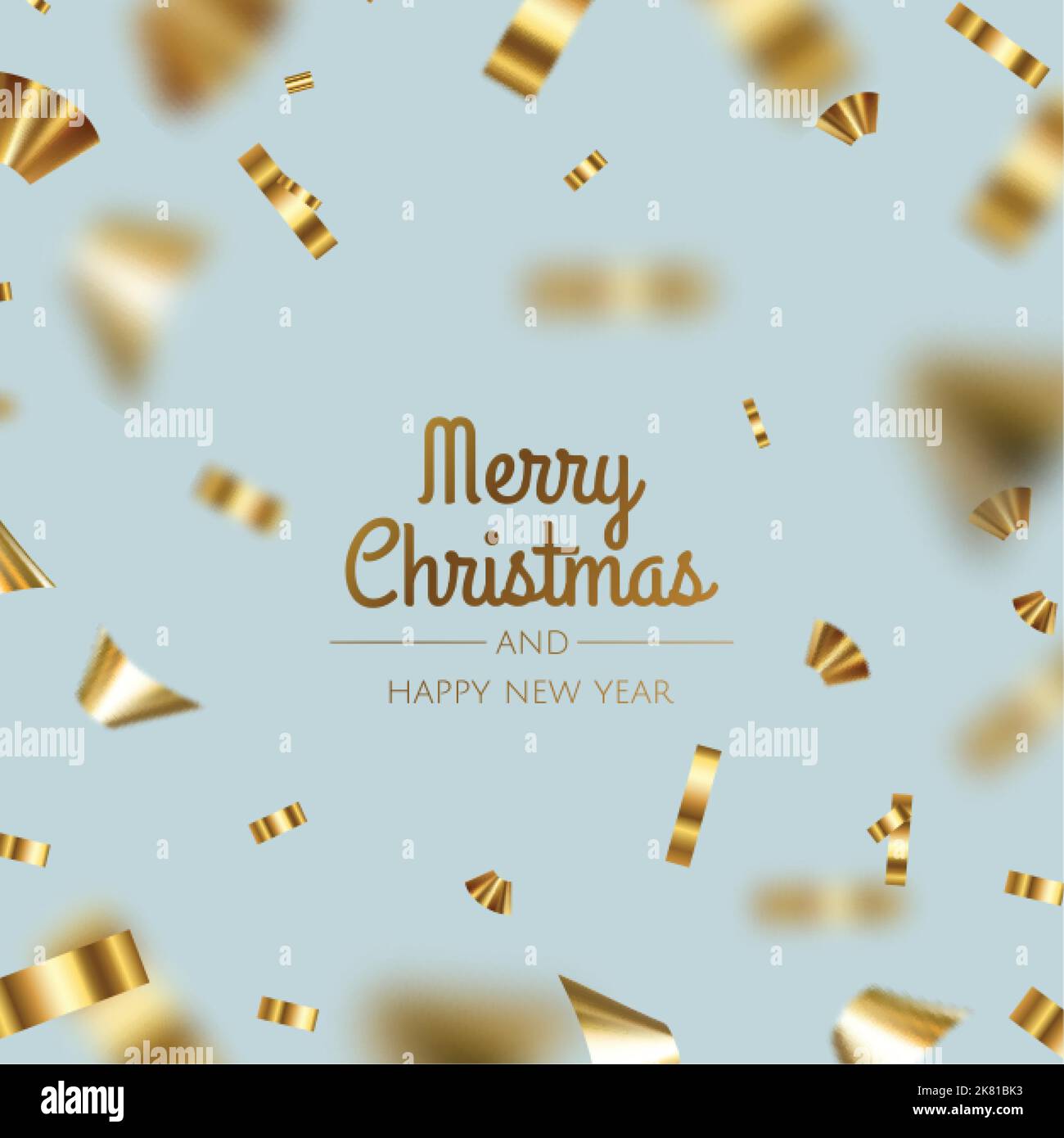 Cadendo coriandoli dorati e lucenti isolati su sfondo blu. Brillante tinsel festivo di colore oro. Illustrazione Vettoriale