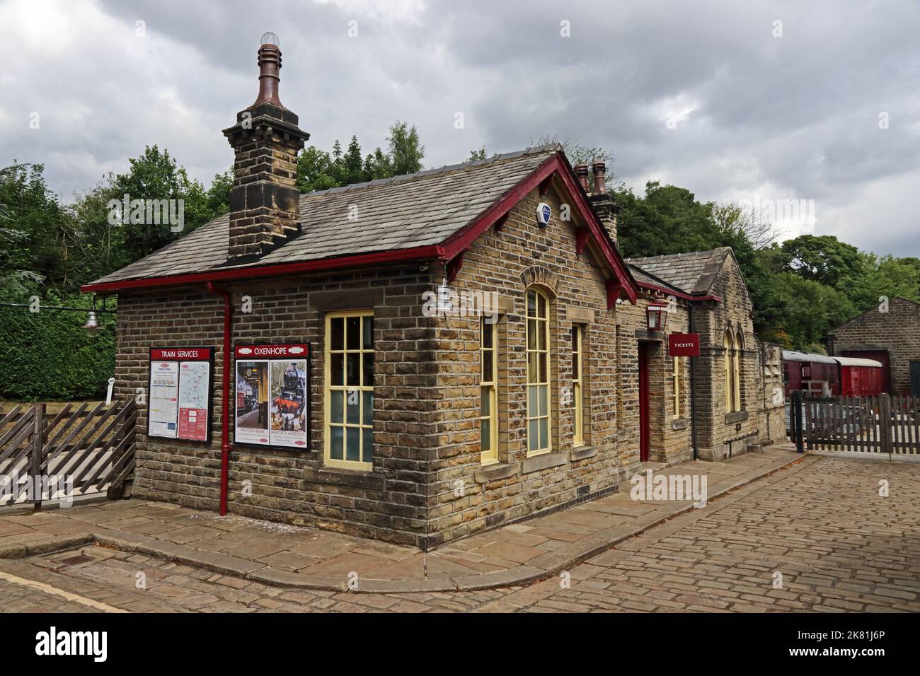 Vista esterna della stazione di Oxenhope sulla ferrovia Keighley & Worth Valley Foto Stock
