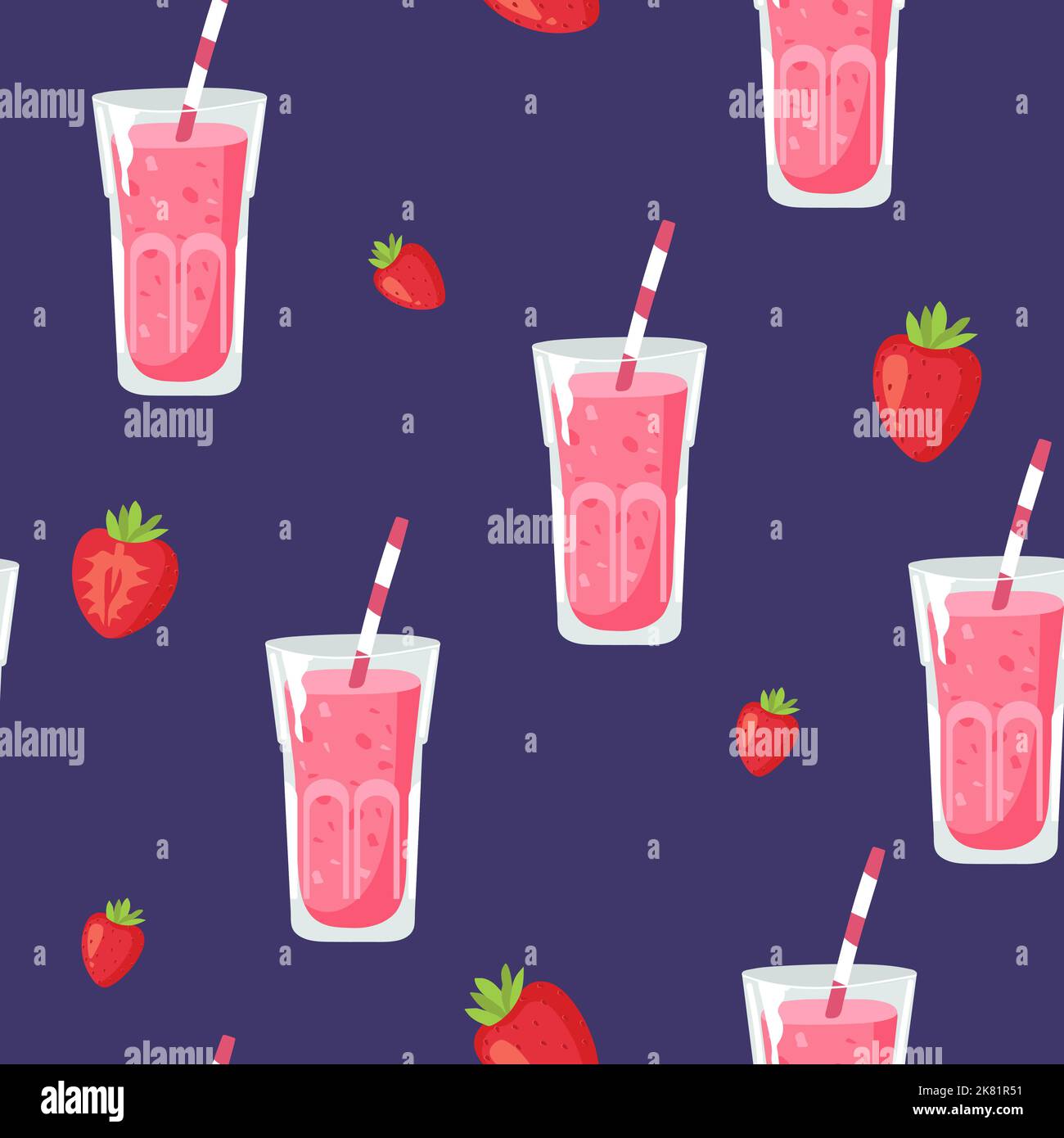 Modello Vector senza cuciture con frullato Milkshake, scatola di latte banana e fragole cocktail isolati . Doodle sfondo con bevanda Illustrazione Vettoriale