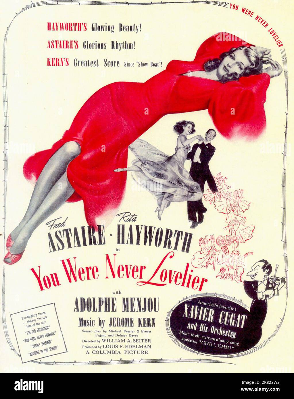 Rita Hayworth Film Poster Film: You were Never lovelier (1946) regista: Seiter 19 novembre 1942 **AVVERTENZA** questa fotografia è solo per uso editoriale ed è copyright di COLUMBIA e/o del fotografo assegnato dalla Film o dalla Production Company e può essere riprodotta solo da pubblicazioni in concomitanza con la promozione del film di cui sopra. È richiesto un credito obbligatorio a COLUMBIA. Il fotografo deve essere accreditato anche quando è noto. Nessun uso commerciale può essere concesso senza autorizzazione scritta da parte della Film Company. Foto Stock