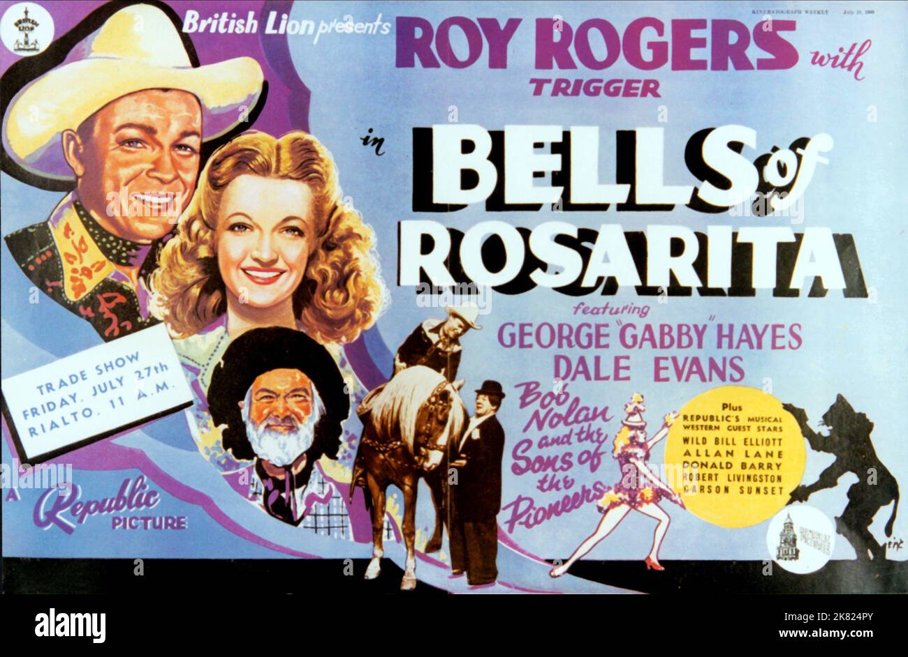 Film Poster Film: Bells of Rosarita (1946) regista: Frank Mcdonald 19 giugno 1945 **AVVERTENZA** questa fotografia è solo per uso editoriale ed è copyright delle IMMAGINI DELLA REPUBBLICA e/o del fotografo assegnato dalla Film o dalla Società di produzione e può essere riprodotta solo da pubblicazioni in concomitanza con la promozione del film di cui sopra. È richiesto un credito OBBLIGATORIO PER LE FOTO DELLA REPUBBLICA. Il fotografo deve essere accreditato anche quando è noto. Nessun uso commerciale può essere concesso senza autorizzazione scritta da parte della Film Company. Foto Stock