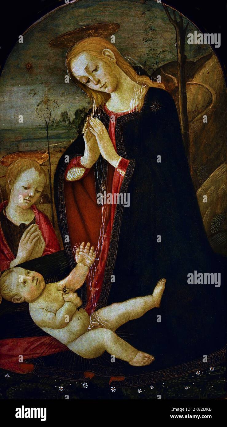 Adorazione del Cristo Bambino con il giovane San Giovanni Battista 1470-1475 , Jacopo da Sellaio, 1441–1493 ( Jacopo di Arcangel ) Foto Stock