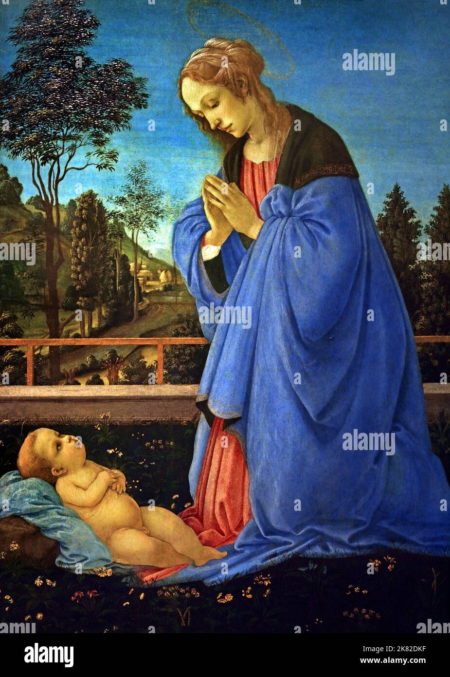 L adorazione del Bambino 1493 Filippino Lippi (1457-1504), pittore italiano il lavoro durante il Rinascimento a Firenze, Italia. Foto Stock