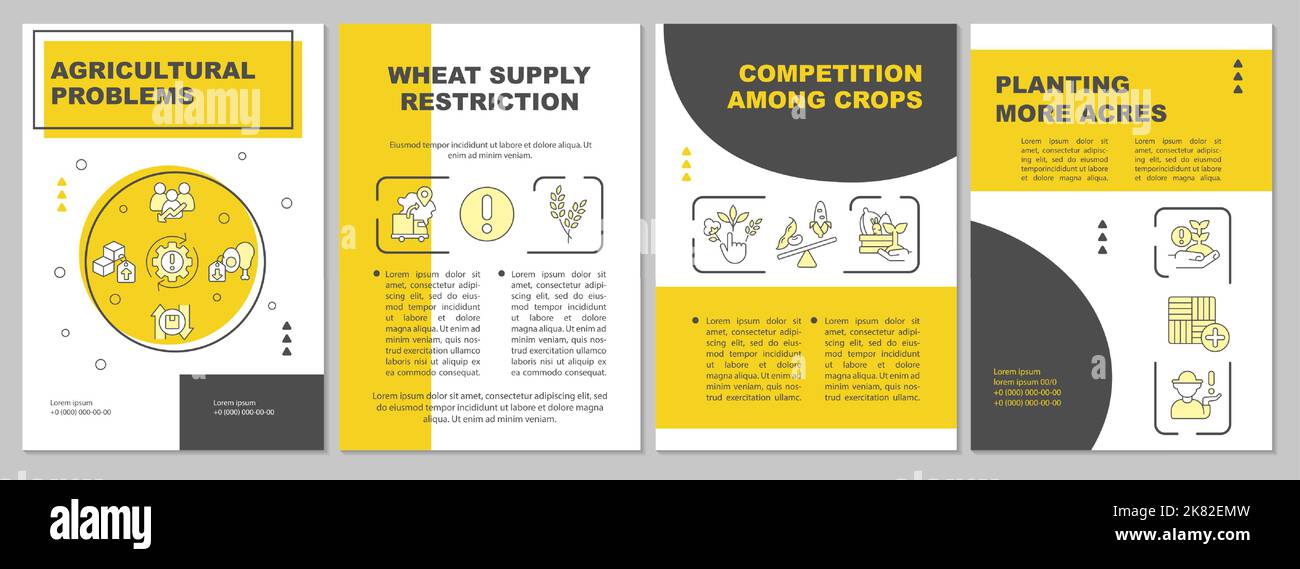 Modello di brochure giallo problemi agricoli Illustrazione Vettoriale