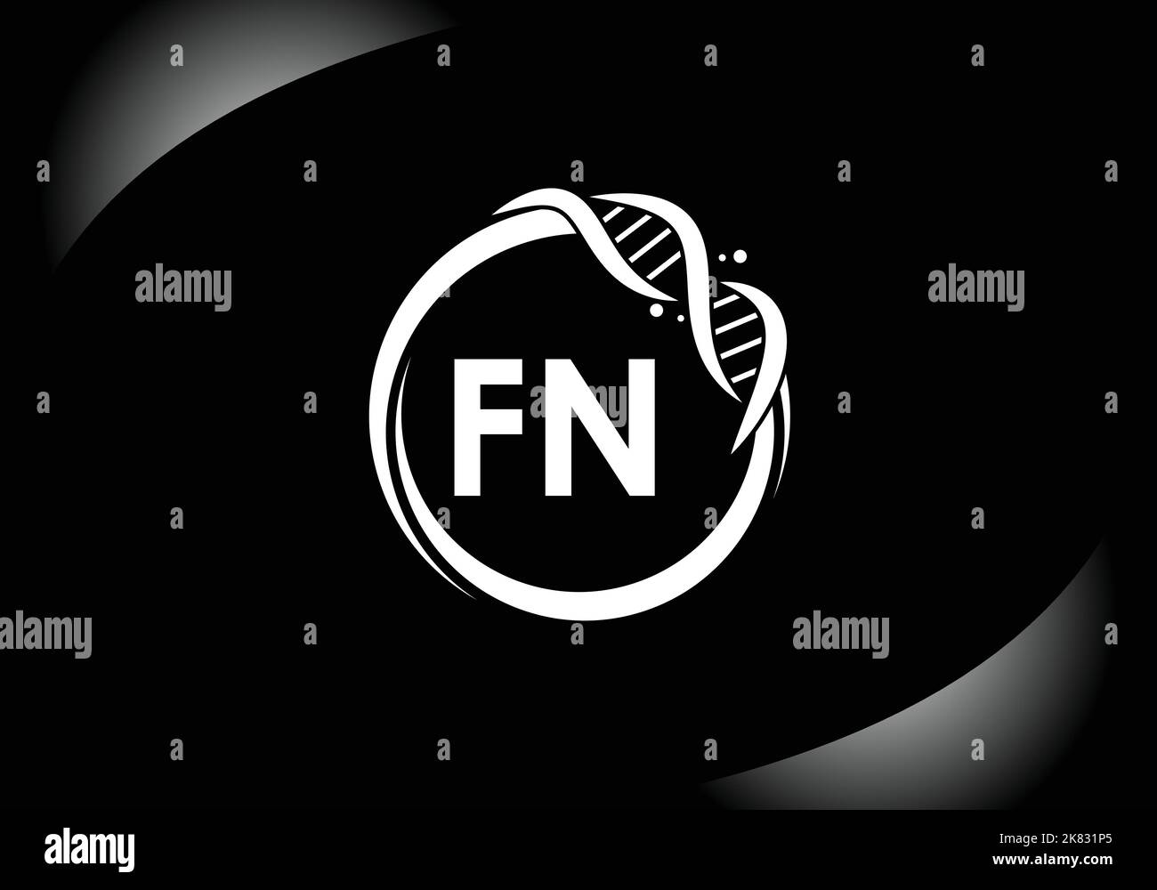 Lettera FN alfabeto monogramma in cerchio con DNA. Genetics logo design concetto. Logo vettoriale moderno per medicina, scienza, laboratorio Illustrazione Vettoriale
