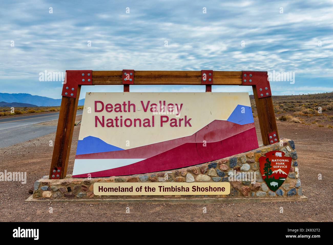 Cartello d'ingresso al Death Valley National Park, California Foto Stock