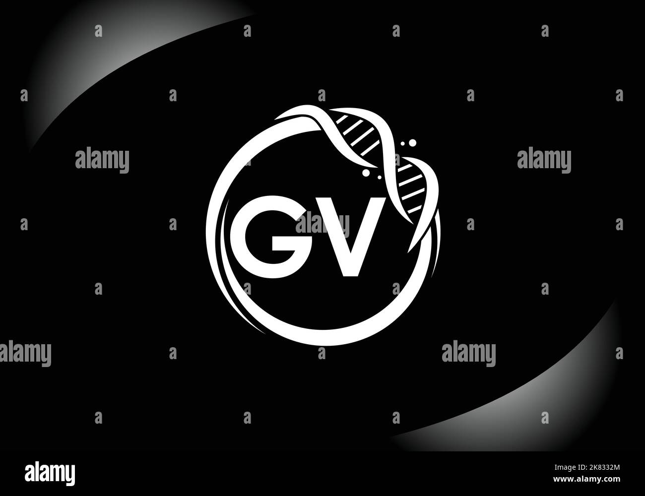 Lettera GV alfabeto monogramma in cerchio con DNA. Genetics logo design concetto. Logo vettoriale moderno per medicina, scienza, laboratorio Illustrazione Vettoriale