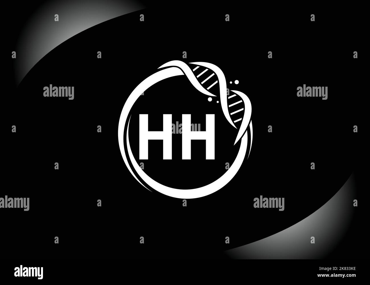 Lettera HH monogramma alfabeto in cerchio con DNA. Genetics logo design concetto. Logo vettoriale moderno per medicina, scienza, laboratorio Illustrazione Vettoriale