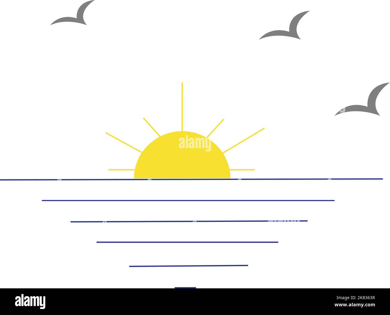 Illustrazione vettoriale dell'icona del tramonto. Logo tramonto con uccelli Illustrazione Vettoriale