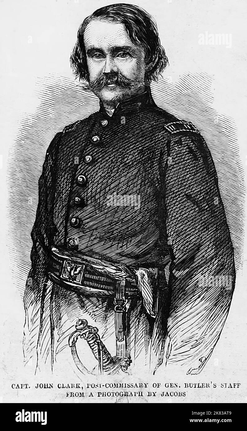 Ritratto del Capitano John Clark, post-commissario dello staff del Generale Benjamin Franklin Butler. 1862. Illustrazione della guerra civile americana del 19th° secolo dal quotidiano illustrato di Frank Leslie Foto Stock