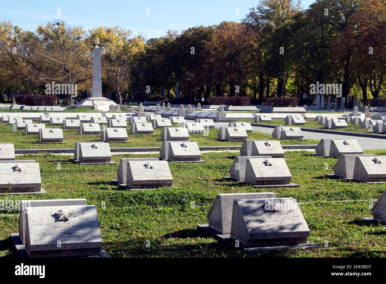 Tombe della seconda guerra mondiale sovietica al cimitero di Kerepesi - Pest Budapest, Ungheria Foto Stock