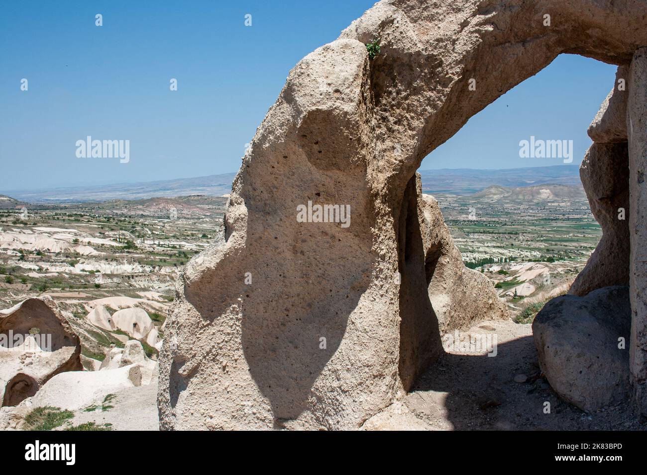 Architettura scavata nella roccia a Monks Valley, Paşabağ Foto Stock