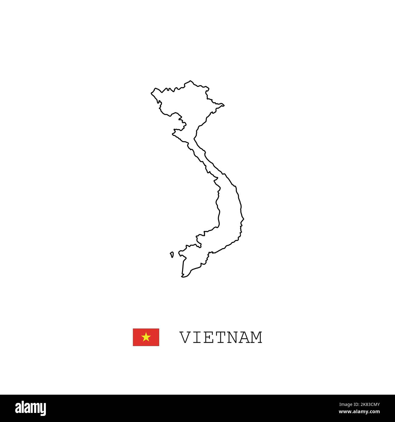 Vietnam mappa vettoriale contorno, linea, lineare. Vietnam mappa nera su sfondo bianco. Bandiera del Vietnam Illustrazione Vettoriale