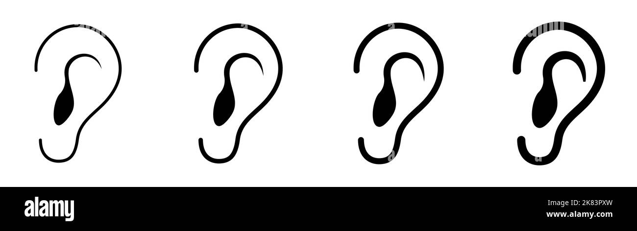Set di icone EAR. Stile della linea. Illustrazione vettoriale isolata su backgroun bianco Illustrazione Vettoriale