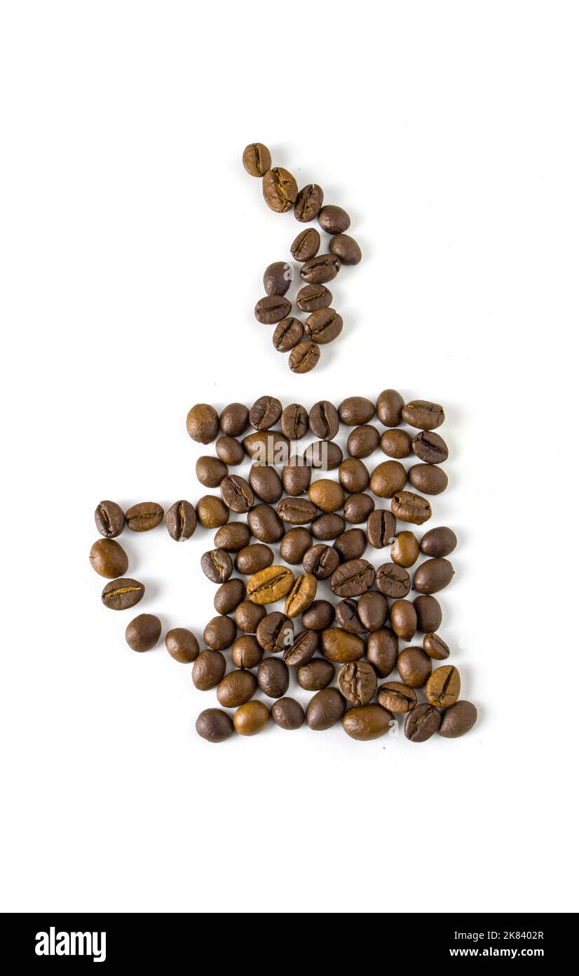 Disegno di una tazza di caffè in grani su sfondo bianco. Foto Stock