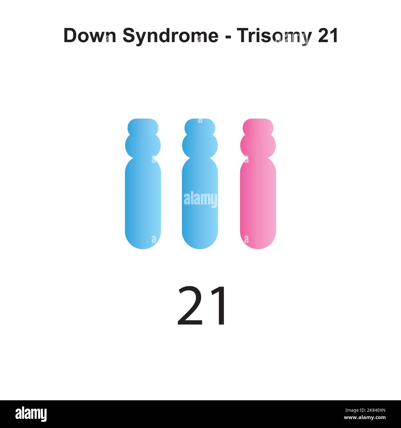 Progettazione scientifica della sindrome di Down (Trisomia 21). Simboli colorati. Illustrazione vettoriale. Illustrazione Vettoriale
