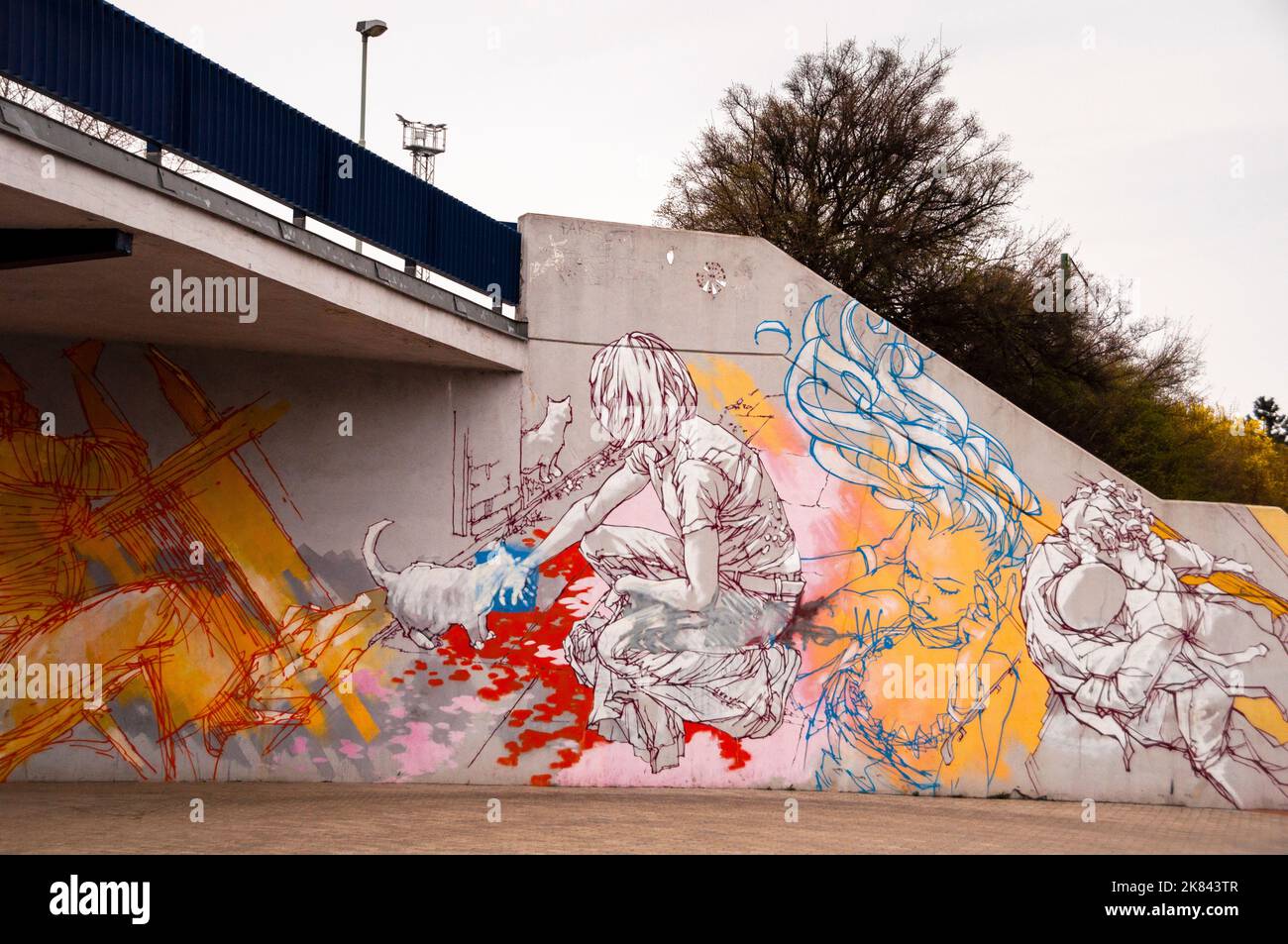 Graffiti by Street art Legend modalità 2 presso la stazione della metropolitana di Praga Vltavská, Repubblica Ceca. Foto Stock