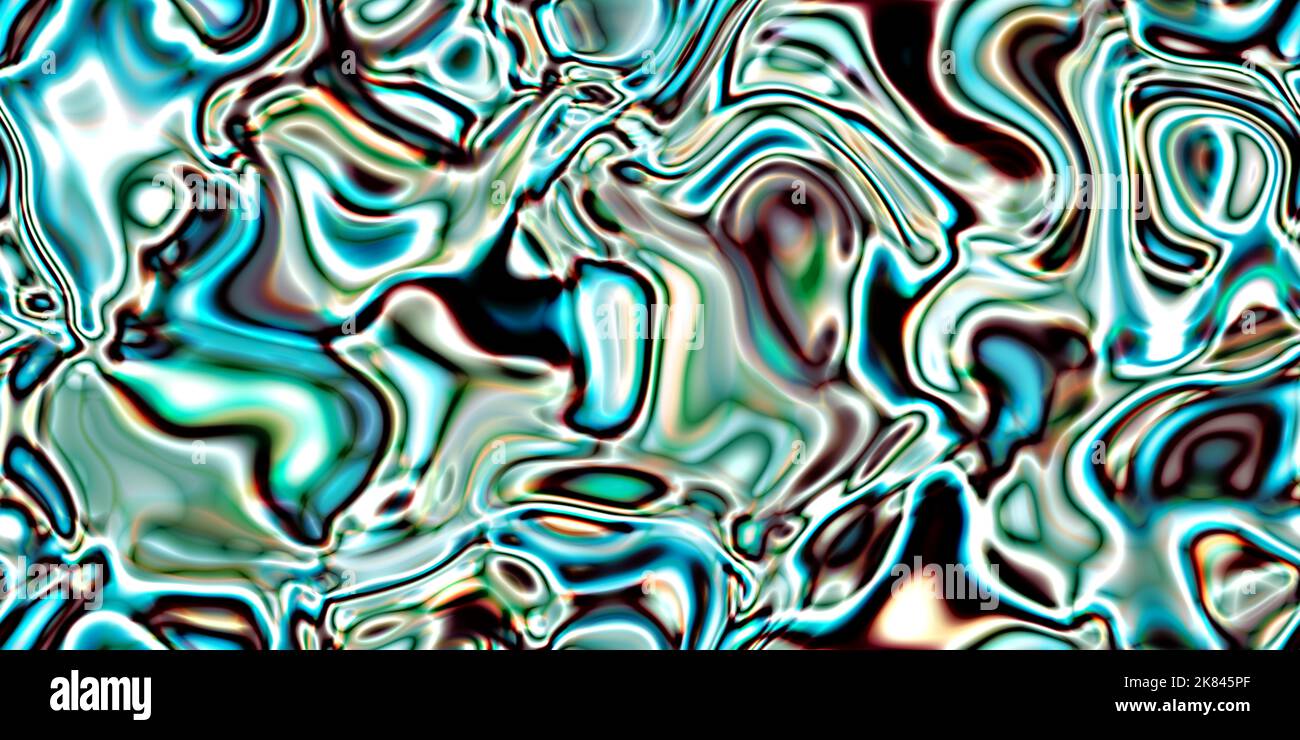 Design luminoso di fiammate aggraziate, incandescenza iridescente, alta risoluzione, verde neon, bianco, blu, colori texture Foto Stock