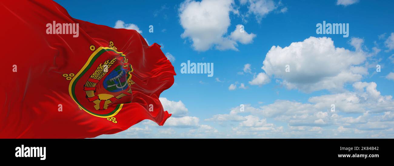 Bandiera della Repubblica popolare di Tuvan 1930, asia su sfondo cielo nuvoloso, bandiera che rappresenta il paese estinto, il gruppo etnico o la cultura, autorità regionali Foto Stock