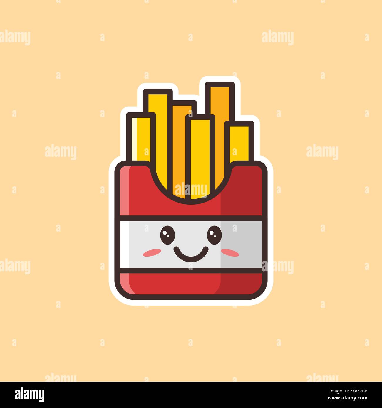 Carino francese Fries icona vettore cartoon illustrazione, alimenti icona concetto isolato su uno sfondo giallo. Illustrazione Vettoriale