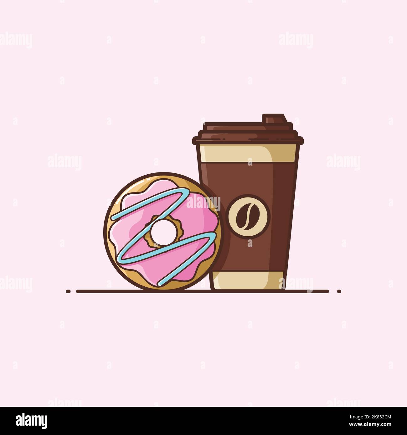 Dolci Donuts e caffè Cup - colazione - illustrazione vettoriale dei cartoni animati - cartone animato minimalista Illustrazione Vettoriale