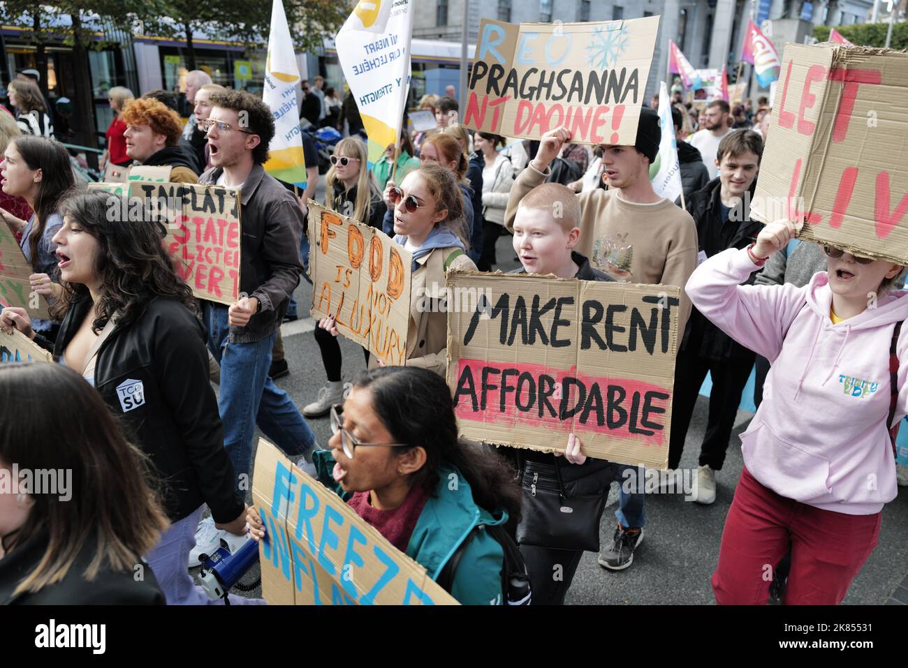Protestanti a spese di una protesta vivente nel centro di Dublino Foto Stock