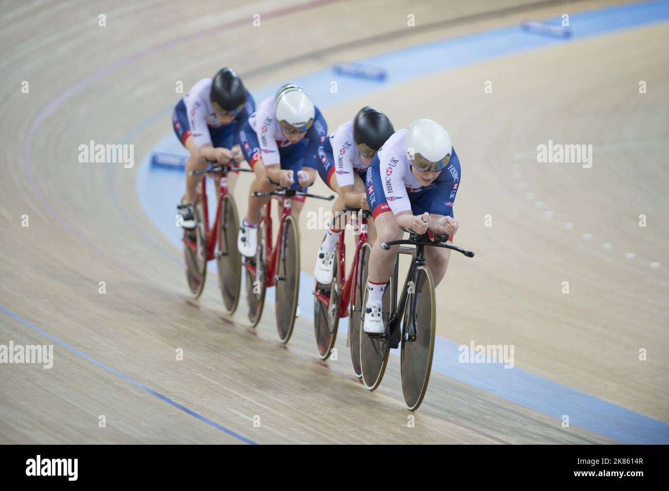 British Women's team Pursuit qualificandosi, 2 aprile 2017. Hong Kong, Cina Foto Stock