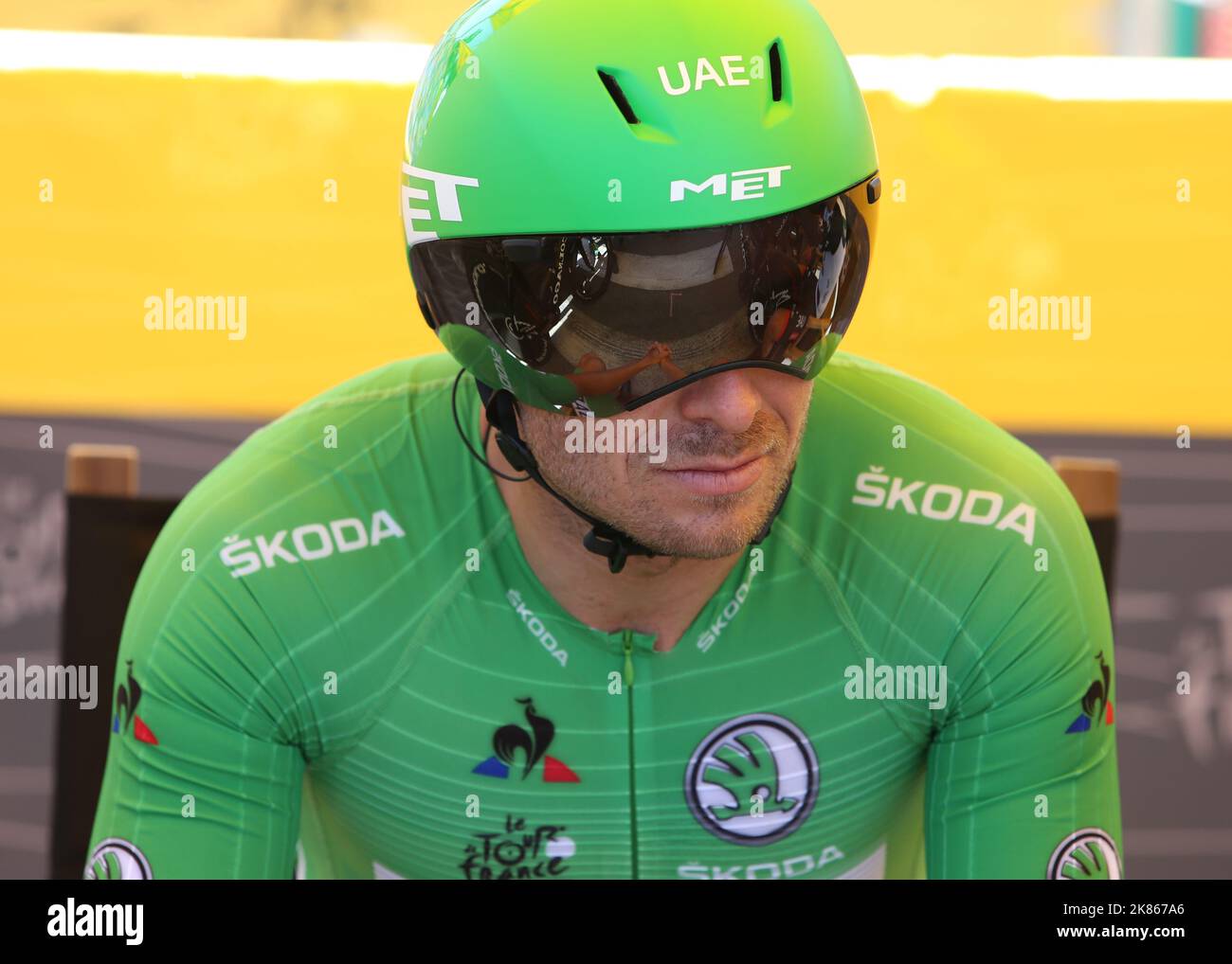 Sonny Colbrelli (Emirati Arabi Uniti) indossa la maglia verde Foto Stock
