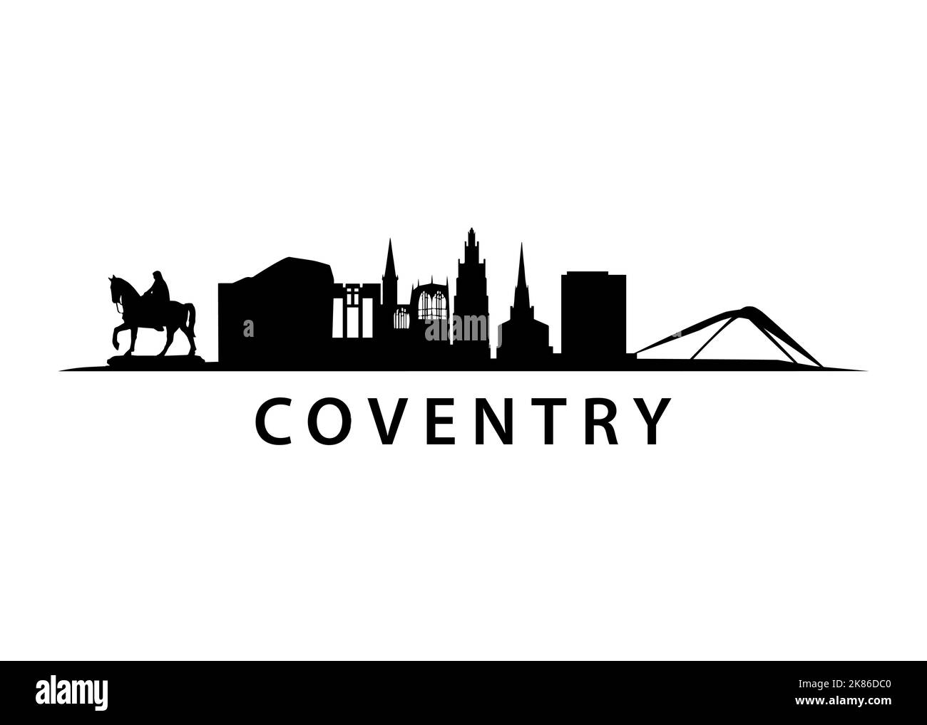 Coventry City in Inghilterra, British Landscape, Skyline formano West Midlands Illustrazione Vettoriale