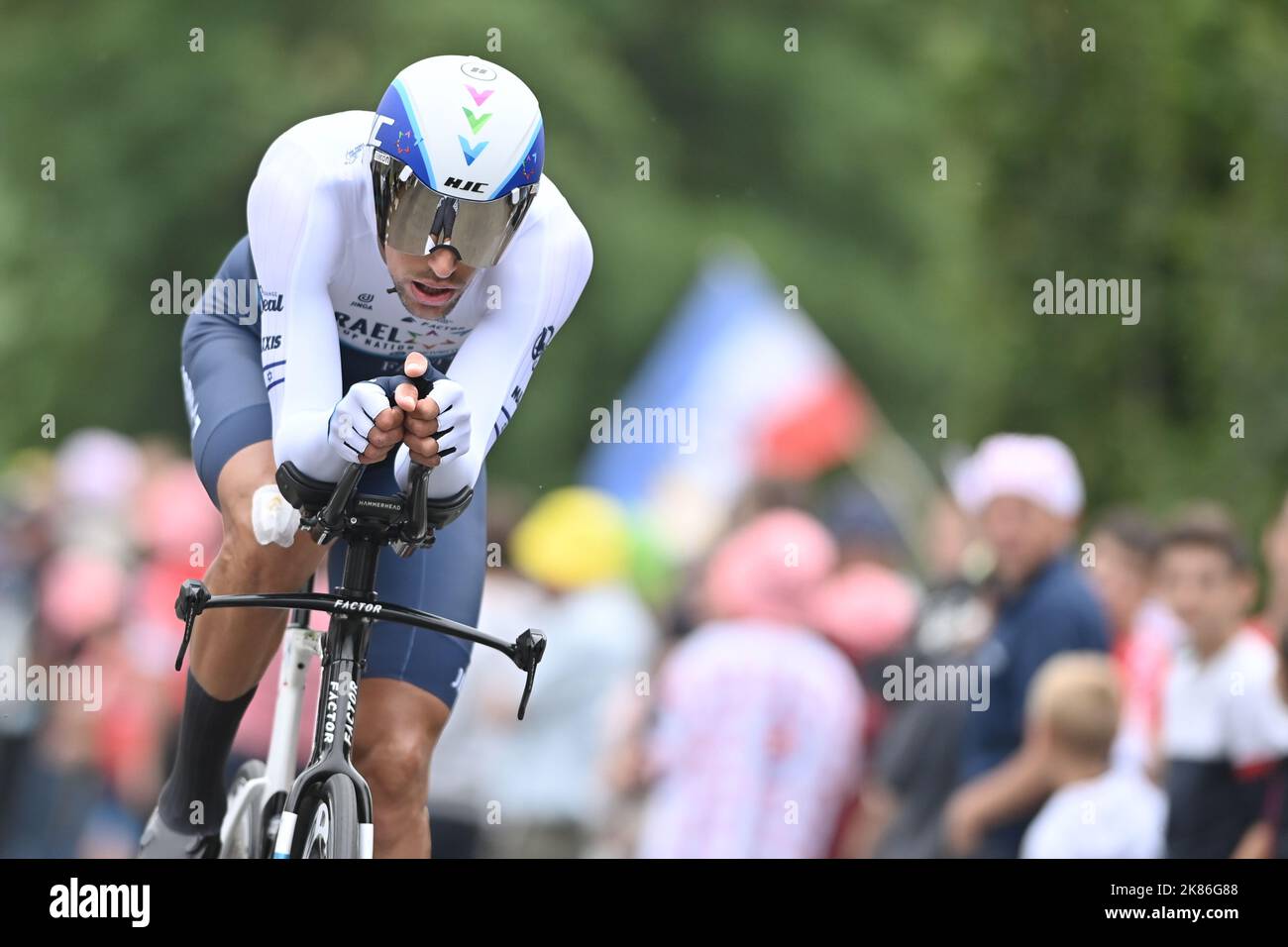 Tour de France 2021, fase 5, prova a tempo individuale da Change a Laval. Rick Zabel per il team Israel Start up Nation. Foto Stock