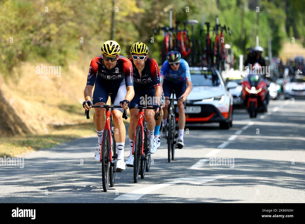 Filippo Ganna d'Italia e INEOS Grenadiers in azione durante la fase 16 del Tour De France, Carcassonne a Foix, martedì 19th luglio 2022 Photo credit should Read: Alex Broadway/Godingimages Foto Stock