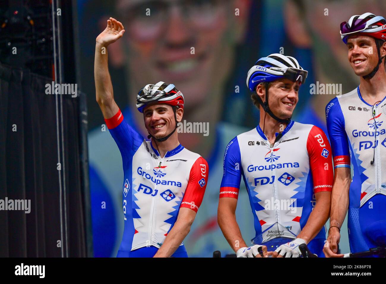 David GAUDU, Groupama - FDJ durante la presentazione del team prima della fase 21 del Tour De France, Lacapelle-Marival a Rocamadour, sabato 24th luglio 2022 Credit: Pete Goding/Godingimages/PA Images Foto Stock