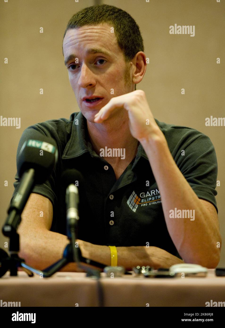 Il giorno di riposo Bradley Wiggins partecipa a una conferenza stampa presso l'Europa Hotel Sion Foto Stock