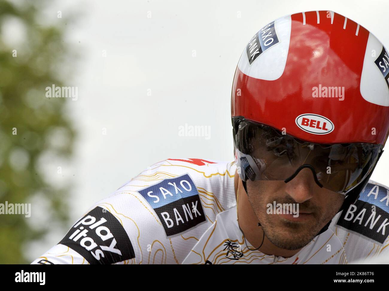 Fabian Cancellara prima dei singoli cronometrati di Annecy. Foto Stock