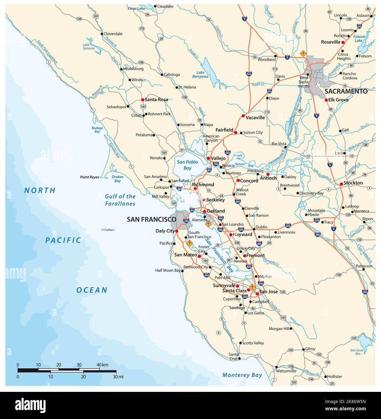Mappa stradale di San Francisco Bay Area, California, Stati Uniti Foto Stock