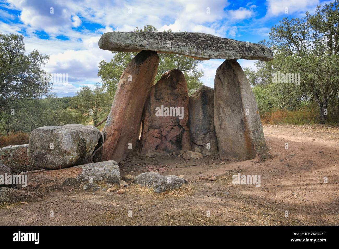 dolmen megalitico, Barbacena, Elvas, Alentejo, Portogallo, Europa Foto Stock