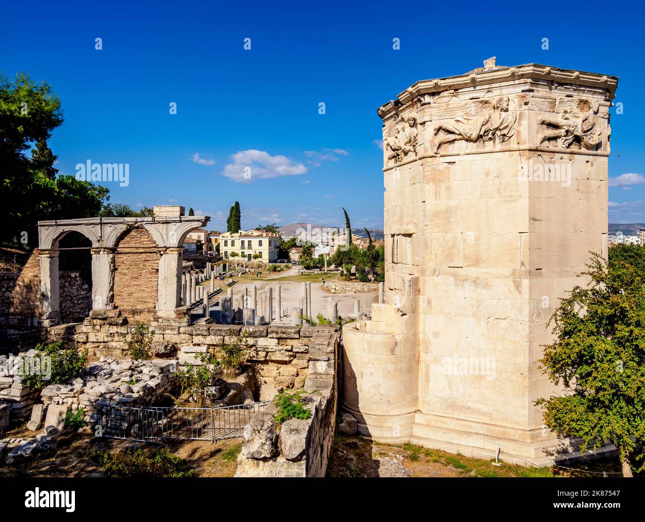 Torre dei Venti (Orologio di Andronikos Kyrhestes), Foro Romano, Atene, Attica, Grecia, Europa Foto Stock