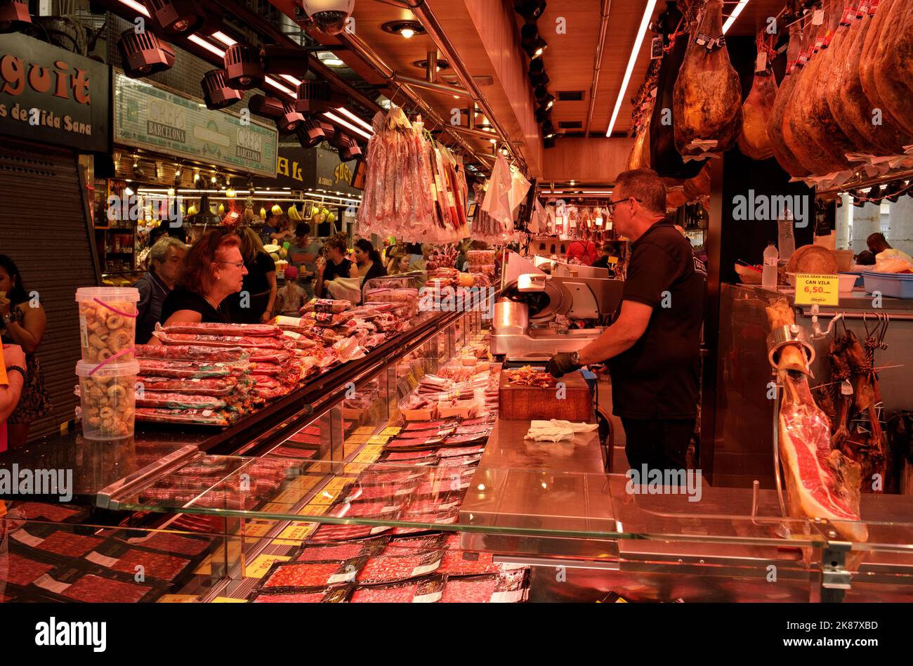 Il mercato della Boqueria a Barcellona, Spagna Foto Stock