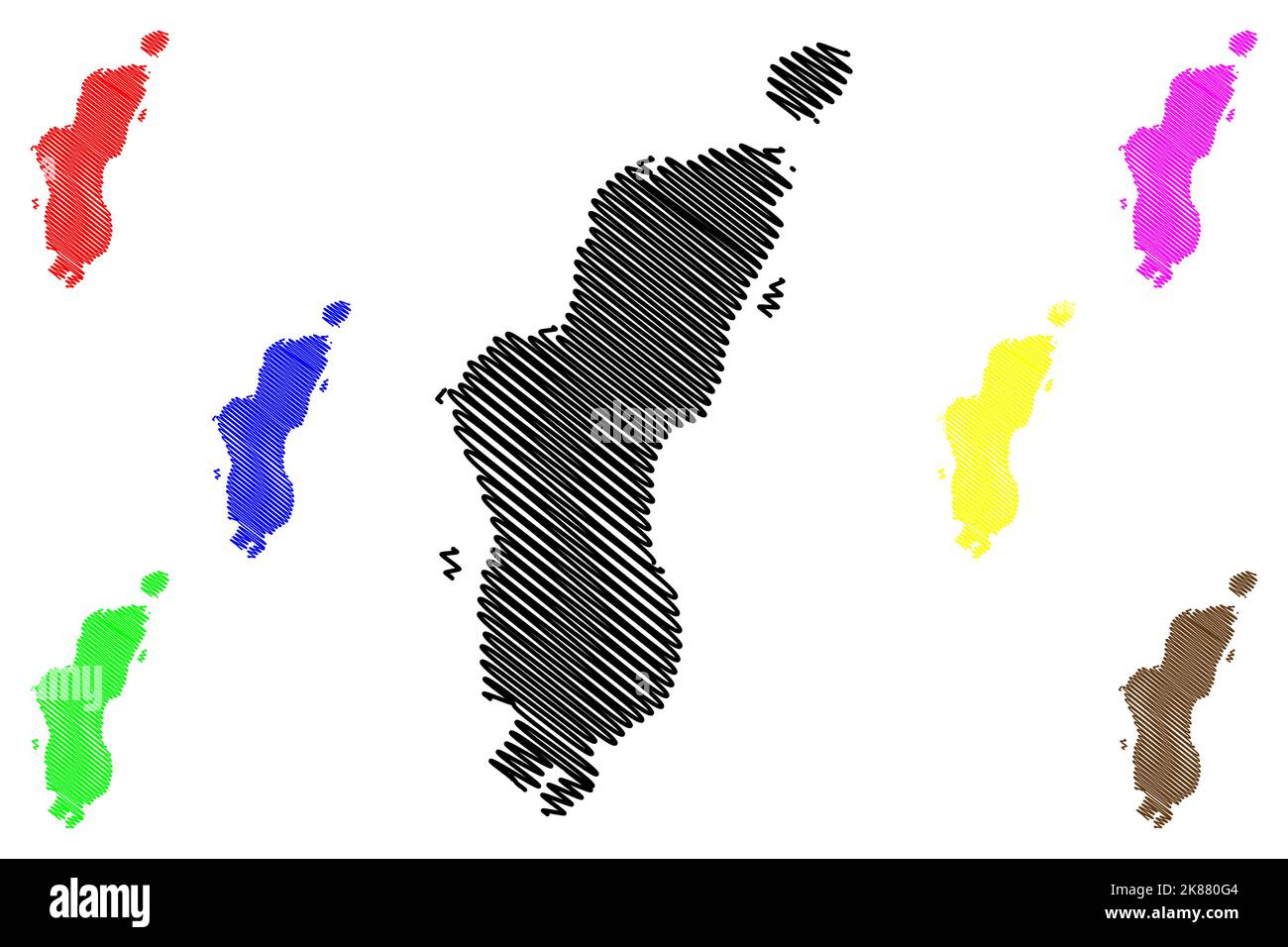 Isola della Linga occidentale (Regno Unito di Gran Bretagna e Irlanda del Nord, Scozia, isole Shetland) illustrazione vettoriale della mappa, schizza isola di Illustrazione Vettoriale