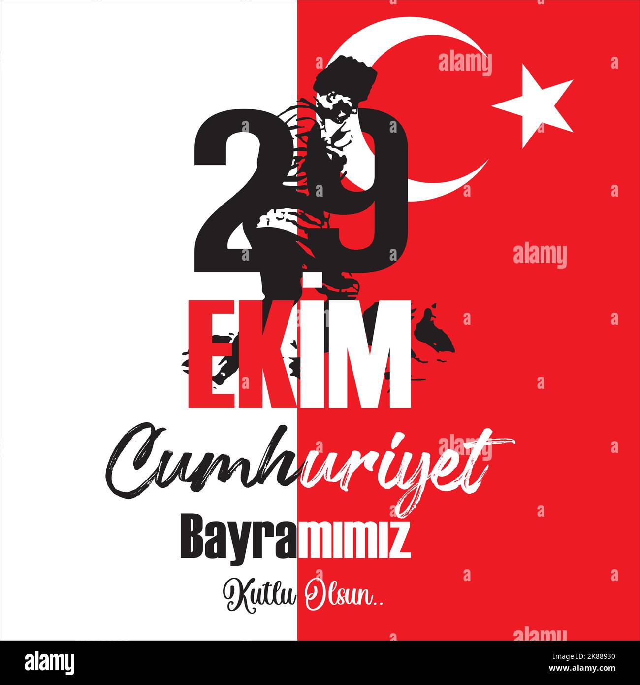 Festival Nazionale Turco. 29 Ekim Cumhuriyet Bayrami. Traduzione: Buon 29th ottobre Giornata della Repubblica. Giornata Nazionale in Turchia. Illustrazione Vettoriale