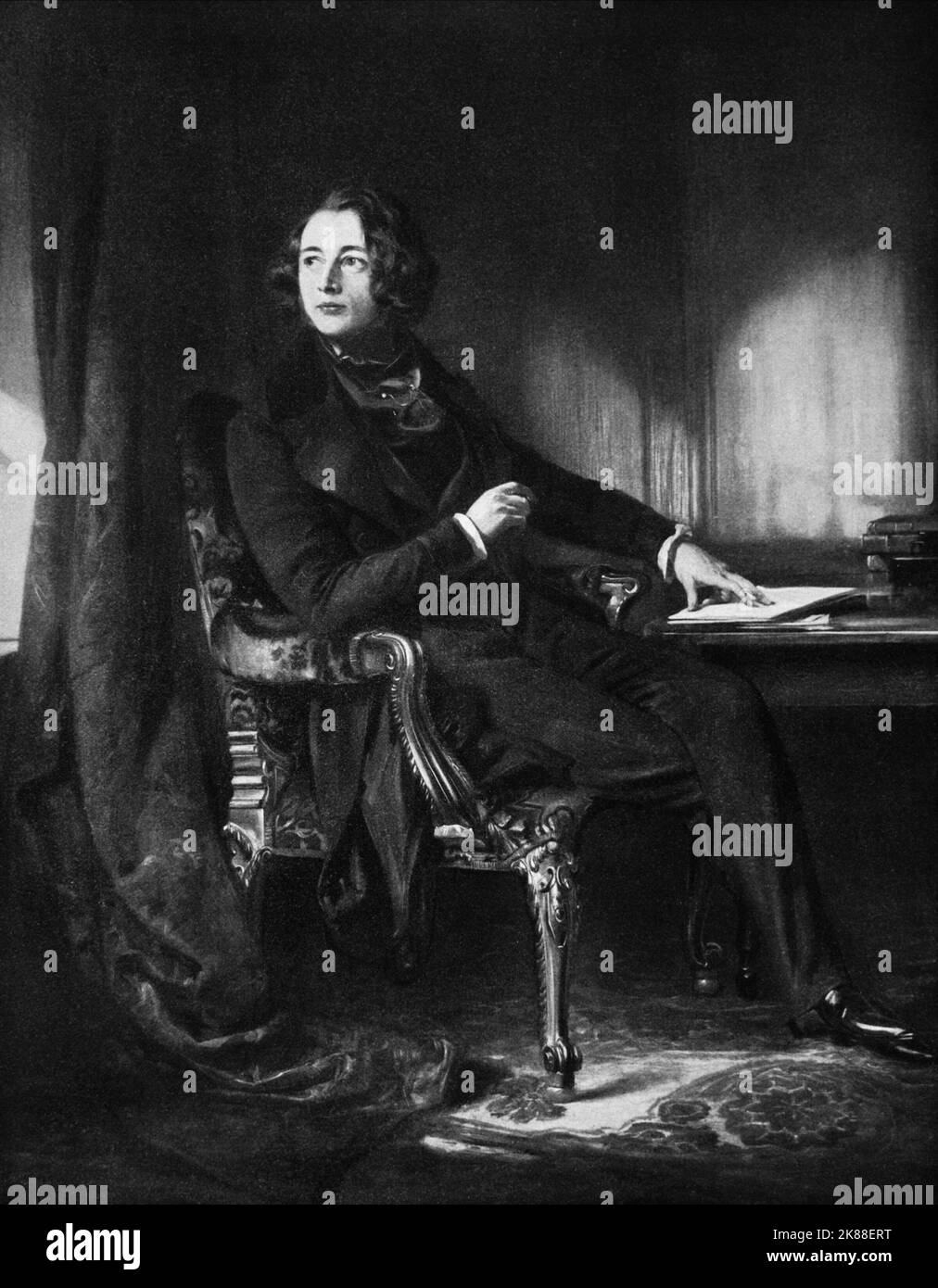 Charles Dickens Writer (1812-1870) 7 Charles John Huffam Dickens / Gemalt Von Daniel Maclise (1839) / Painting by Daniel Maclise 01 gennaio 1839 **WARNING** questa fotografia è solo per uso editoriale ed è copyright della Film Company e/o del fotografo assegnato dalla Film or Production Company e può essere riprodotta solo da pubblicazioni in concomitanza con la promozione del suddetto Film. È richiesto un credito obbligatorio alla Film Company. Il fotografo deve essere accreditato anche se conosciuto. Nessun uso commerciale può essere concesso senza l'autorizzazione scritta di The Film Company. Foto Stock