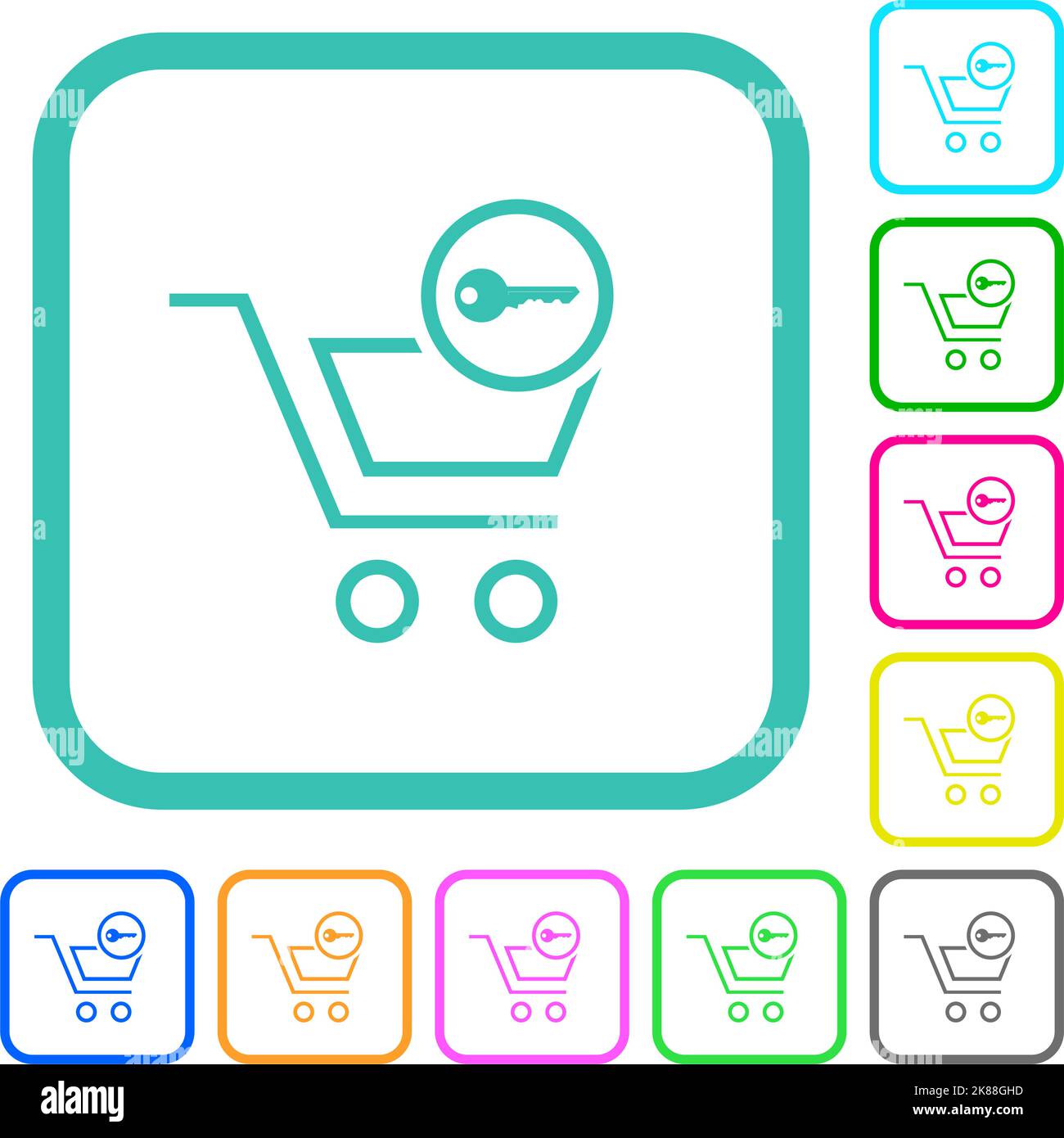 Shopping sicuro delimita icone piatte dai colori vivaci con bordi ricurvi su sfondo bianco Illustrazione Vettoriale