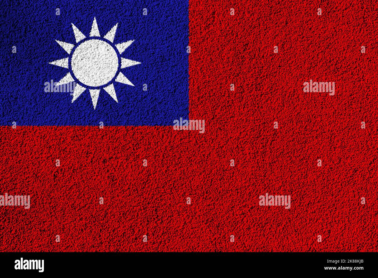 Bandiera di Taiwan o bandiera di Taiwan su tessuto di parete di cemento. Foto Stock