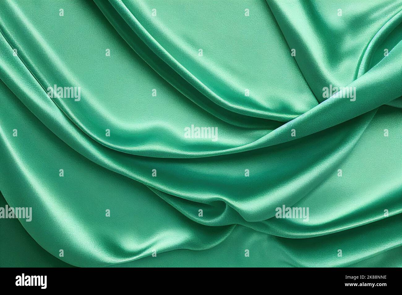 Sfondo satinato verde chiaro. Tessuto di seta alla menta con foldini ondulati tenui tessuto satinato di lusso verde smeraldo chiaro. San Valentino, Natale, anniversario Foto Stock