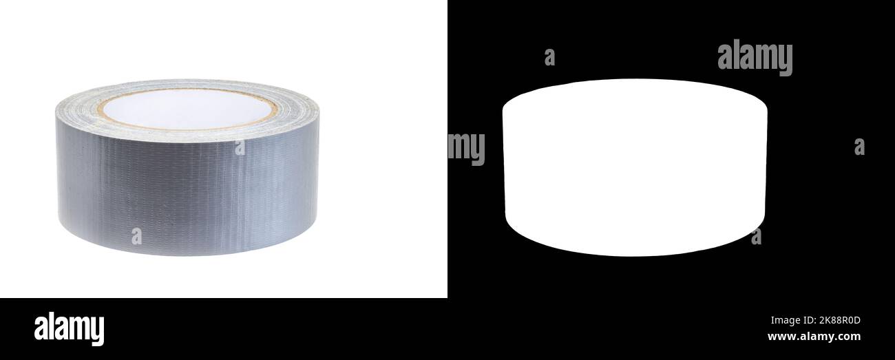 Un rotolo di nastro per condotti, chiamato anche nastro d'anatra, è un nastro sensibile alla pressione con supporto in tela o tela, spesso rivestito in polietilene. Isolato su sfondo bianco Foto Stock