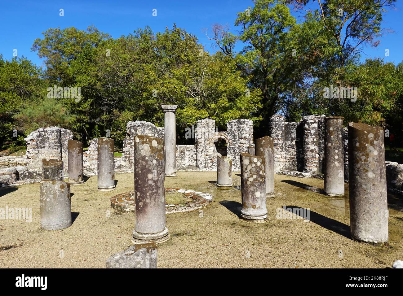 Il Battistero, Butrint era un'antica città greca e poi romana e vescovato in Epiro, patrimonio dell'umanità dell'UNESCO, Repubblica di Albania Foto Stock