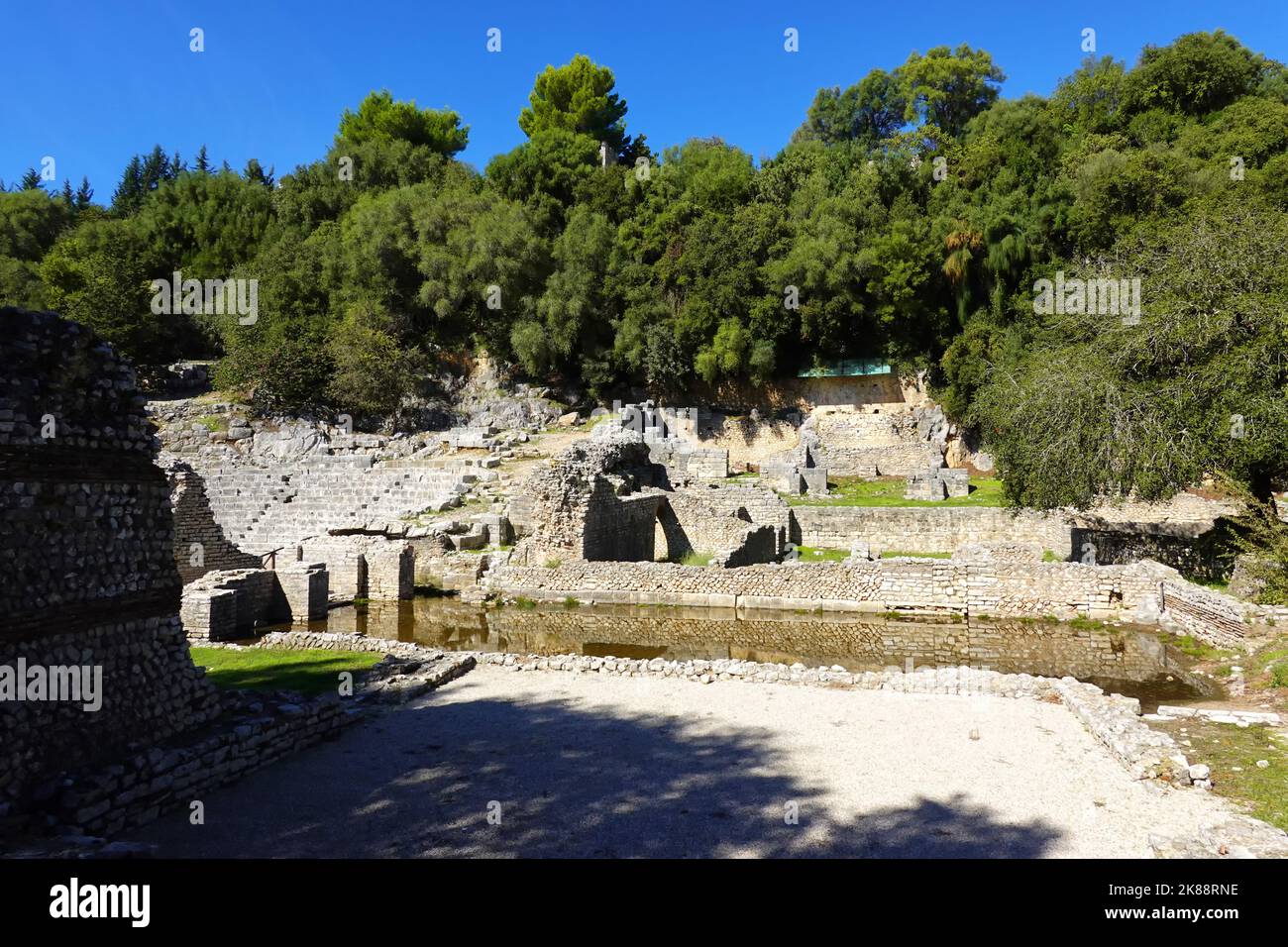 Butrint era un'antica città greca e poi romana e vescovado in Epiro, patrimonio dell'umanità dell'UNESCO, Repubblica di Albania Foto Stock