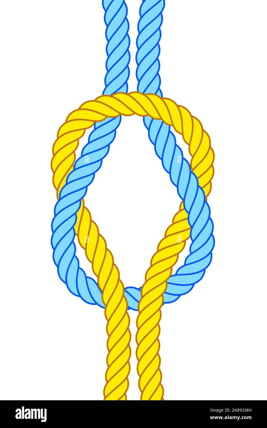 Immagine di un nodo di collegamento realizzato con anelli gialli e blu Illustrazione Vettoriale